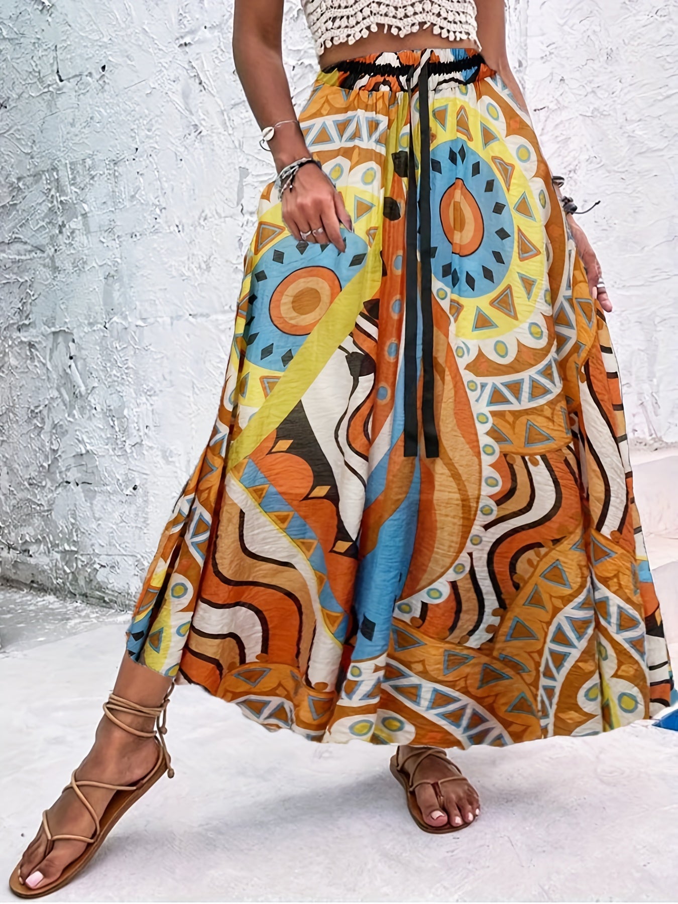 Vintage High Waist Polka Dot Pleated Maxi Skirt
