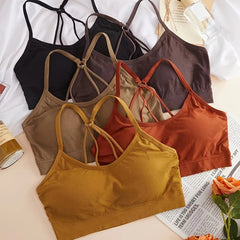 5pcs Solid Cut Out Sports Bras Comfy Breathable Workout Bra Women's Lingerie