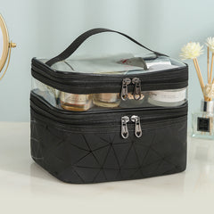 Waterproof Clear PVC Double Layer Makeup Bag Organizer Portable Travel Cosmetic