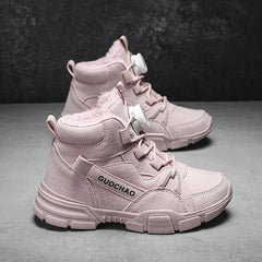 Boy's High Top Boots With Rotating Buckle Warm Plush Lining Winter