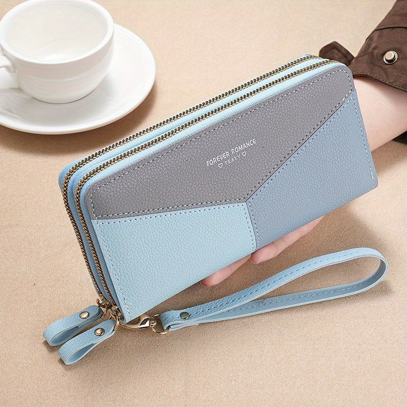 Large Colorblock Clutch Bag Zipper Coin Purse with Wristband