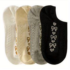 4 Pairs Bow Print Socks Low Cut Ankle Socks Women's Stockings