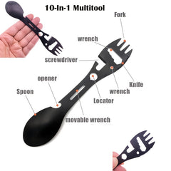 10 in 1 Spork Stainless Steel Utensil Can Opener Multi-Tool for Camping Hiking