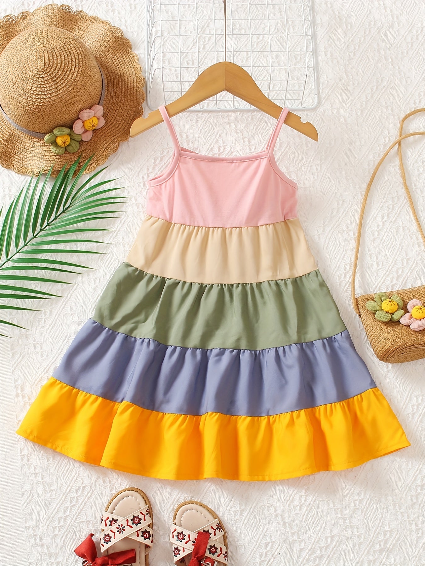 Girls Rainbow Thin Strap Summer Dress