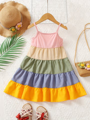 Girls Rainbow Thin Strap Summer Dress