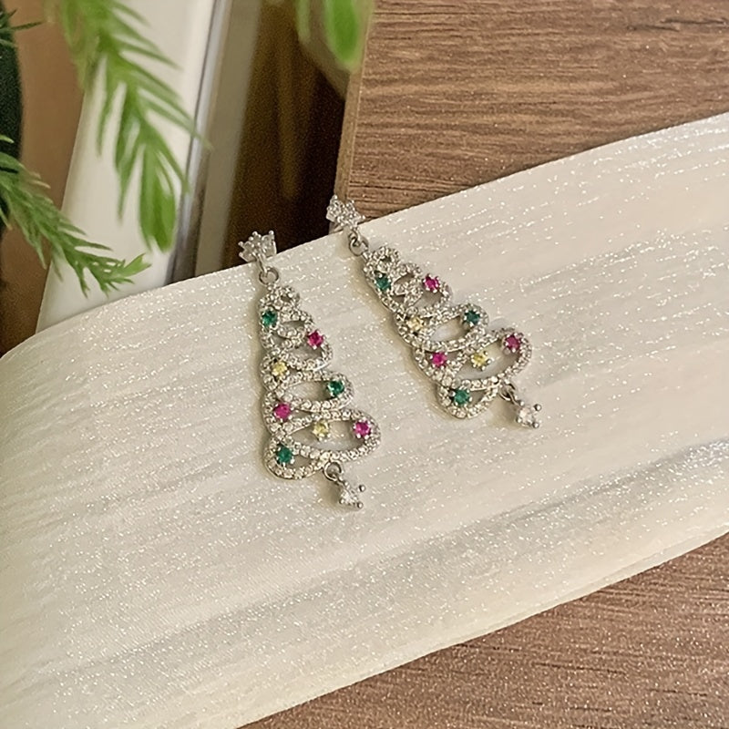 Colorful Zircon Christmas Tree Tassel Earrings For Women