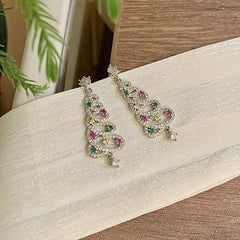 Colorful Zircon Christmas Tree Tassel Earrings For Women