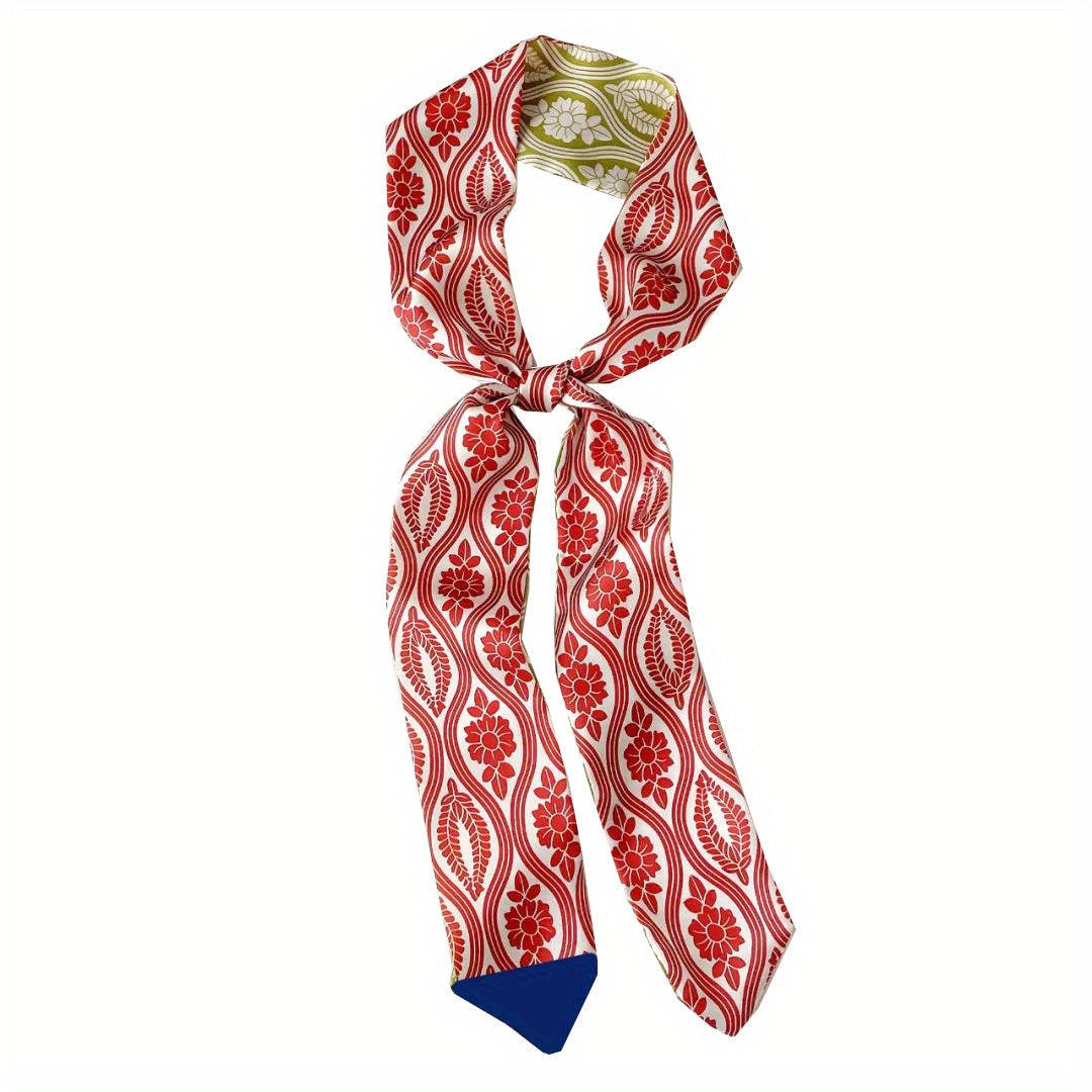 Geometric Floral Print Skinny Scarf French Style Ribbon Necktie