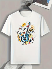 Guitar Print Men's Graphic T-shirt for Summer