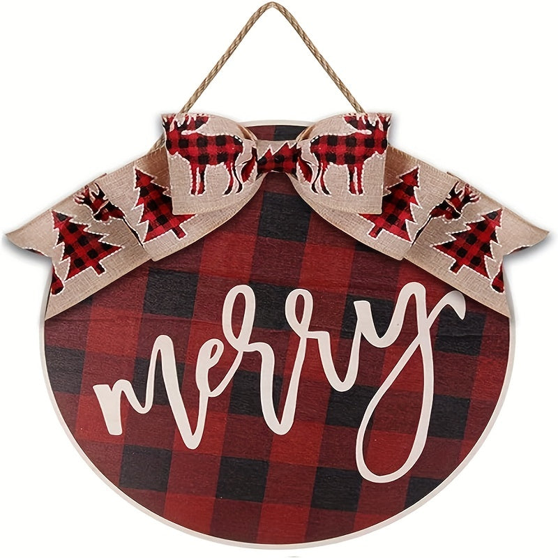 Christmas Wreath Hanging Sign Rustic Burlap Wooden Holiday Decor