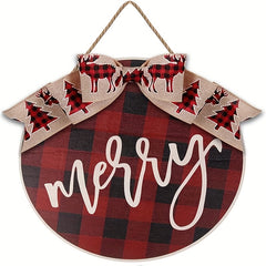 Christmas Wreath Hanging Sign Rustic Burlap Wooden Holiday Decor