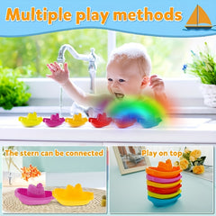 6pcs Kids' Bath Toys Rainbow Stacking Boat Uncharged