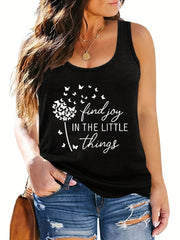  Dandelion & Slogan Print Stretch Tank Top