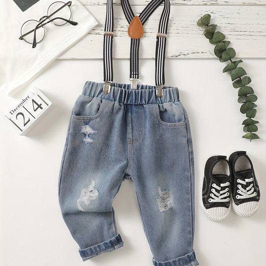 Baby Boys Ripped Denim Suspender Pants Jeans