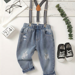 Baby Boys Ripped Denim Suspender Pants Jeans