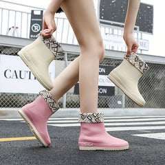 Women's Stylish Waterproof Medium Tube Rain Boots