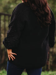 Plus Size Solid Dot Pattern Lantern Sleeve Open Front Sweater Cardigan