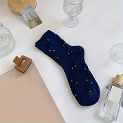 5 Pairs Floral Print Socks Comfy & Breathable Textured Women's Stockings