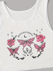 Butterflies & Flowers Tank Top Sleeveless Summer Top Women's Clothing