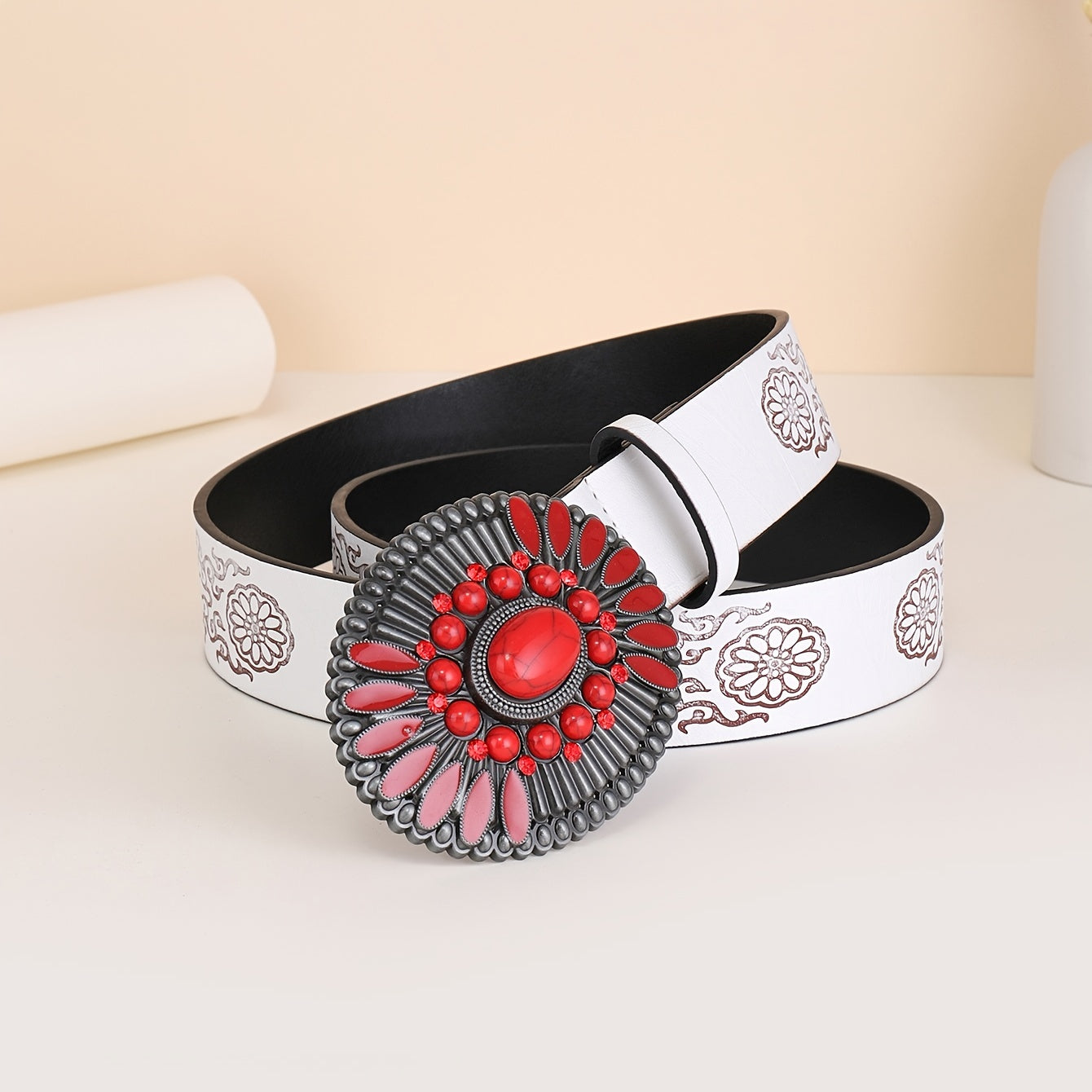 Embossed Bohemian Style Belt Vintage Western Style Cowboy PU Leather Belt