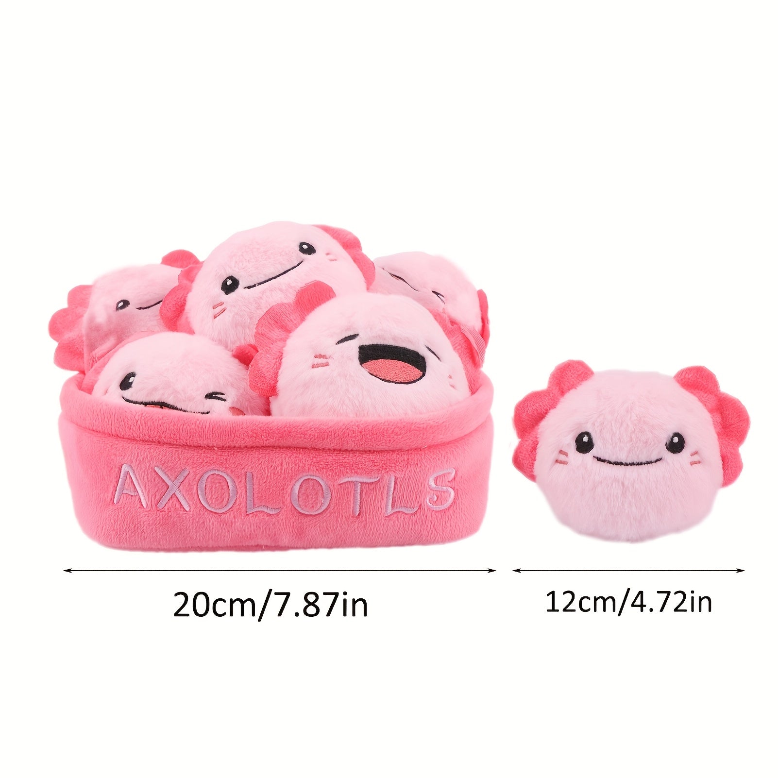 6pc Plush Toy Set Capybara Cat Dinosaur Axolotl Duck in Basket