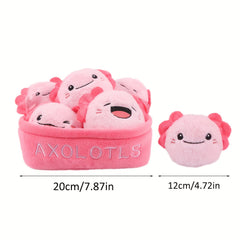 6pc Plush Toy Set Capybara Cat Dinosaur Axolotl Duck in Basket