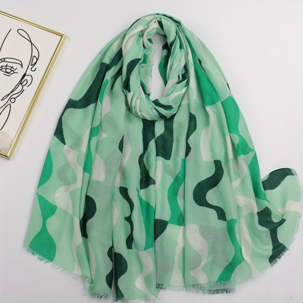 Striped Frayed Edge Scarf Double Shawl Windproof Head Wrap