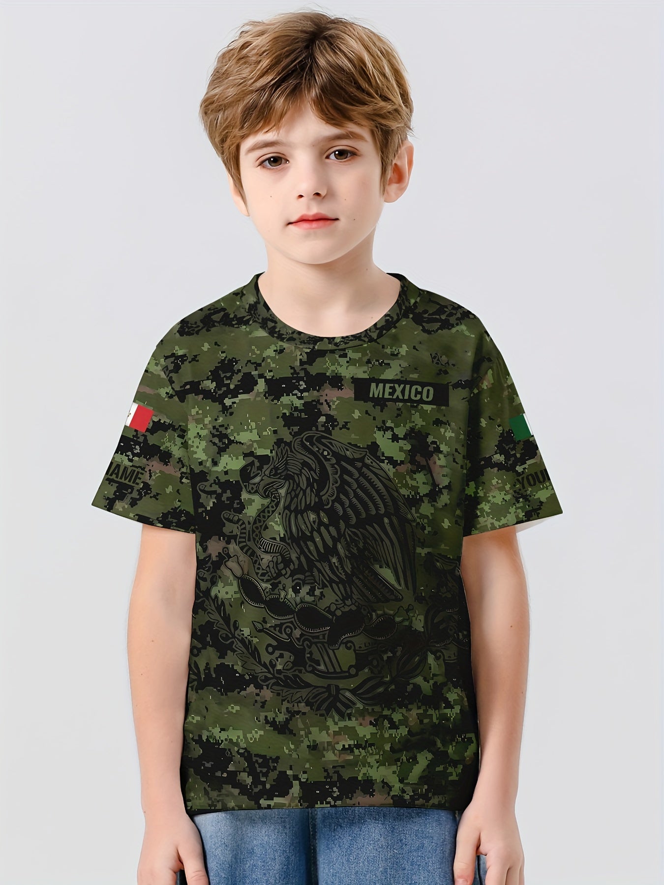 MEXICO Print Boy's Casual Tees Short Sleeve Crew Neck Comfy Versatile T shirt