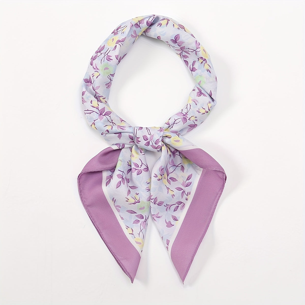 Purple Floral Print Bandana Satin Square Scarf Neckerchief Head Wrap