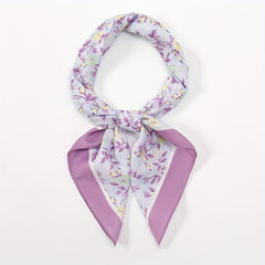 Purple Floral Print Bandana Satin Square Scarf Neckerchief Head Wrap