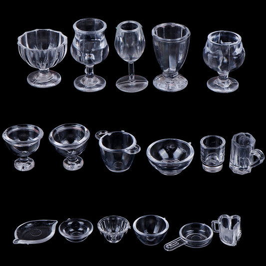 17pcs 1:12 Dollhouse Transparent Tableware DIY Pretend Play