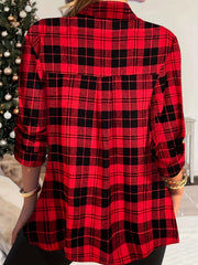  Plaid Print Button-Up Shirt Top
