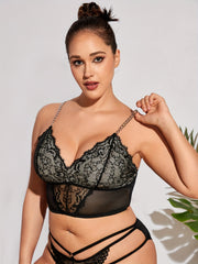  Sexy Bra Eyelash Lace Chain Linked V Neck T-shirt Bra
