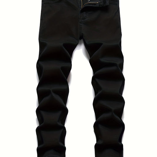 Casual Retro Style Solid Cotton Mid Stretch Jeans Mens Denim Pants
