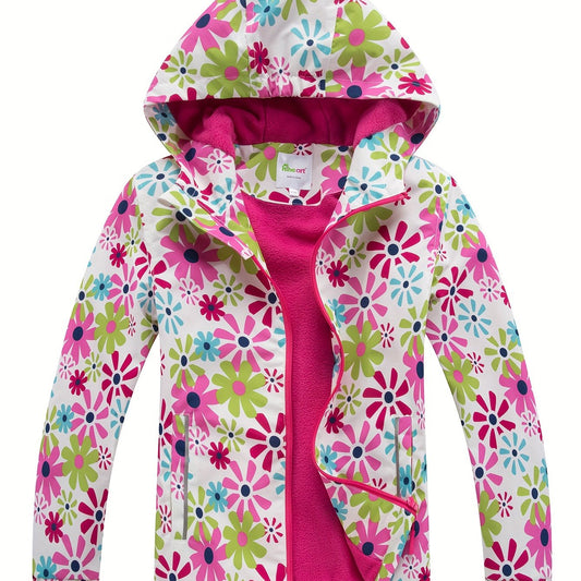 Girls Sunflower Fleece Hooded Jacket Waterproof Warm Sports