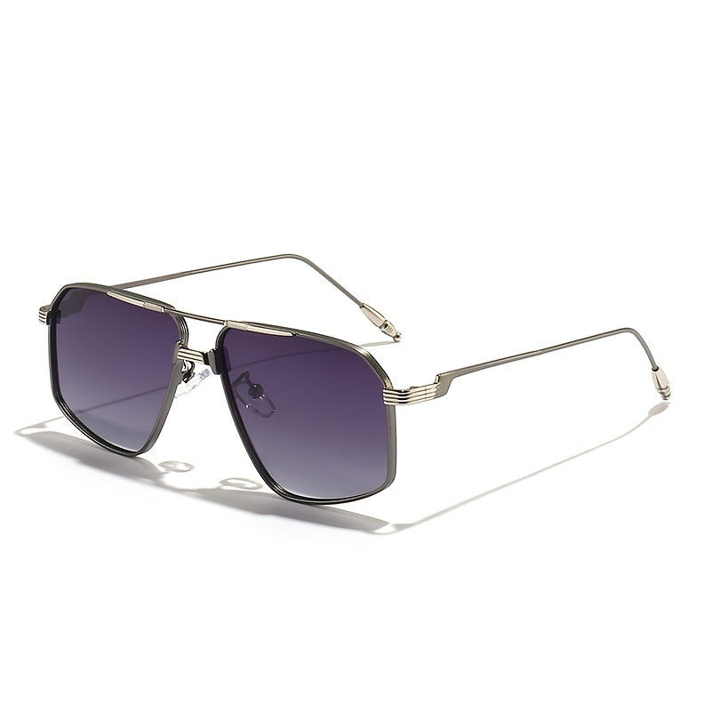 Men's Square Metal Sunglasses Gradient Sun Glasses Large Frame
