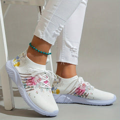 Floral Print Woven Running Shoes Soft Sole Sneakers Women