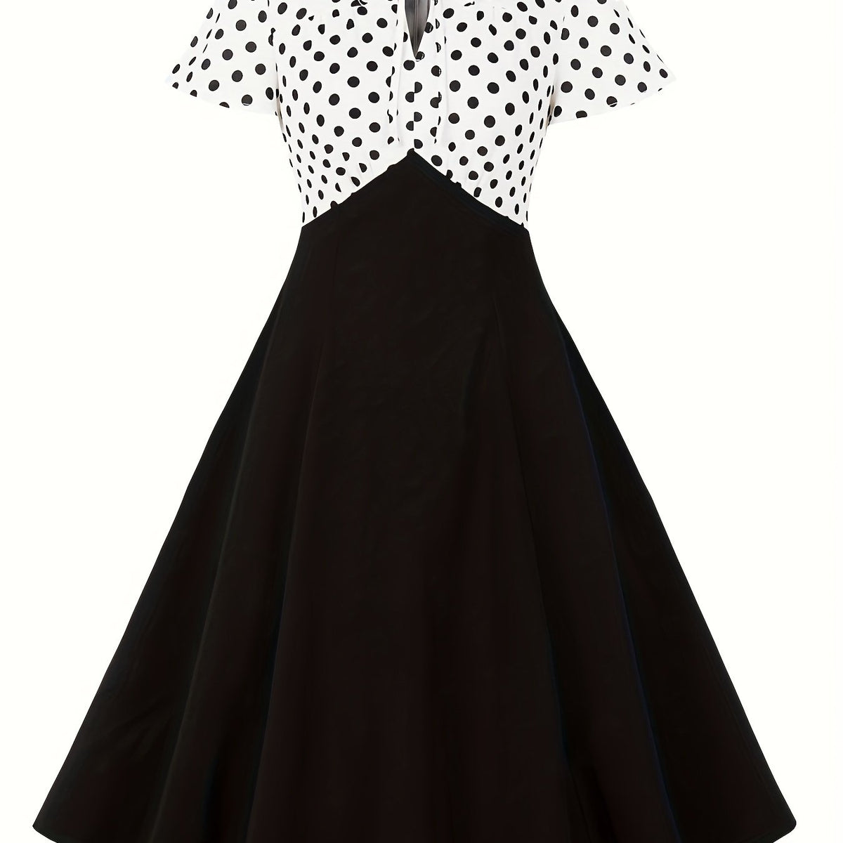  Retro Dress Women's Plus Colorblock Dot Print Short Sleeve