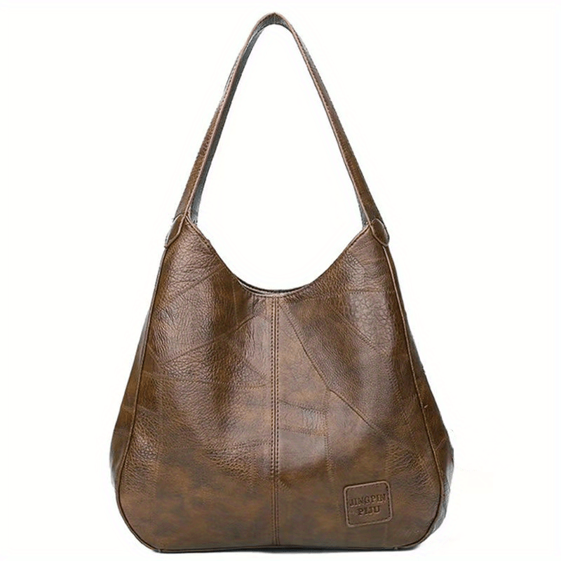 Vintage PU Hobo Bag Large Capacity Tote Bag Women's Travel Shoulder Bag