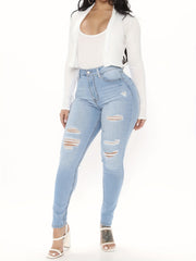 Distressed Skinny Jeans Mid Stretch Tight Jeans Women's Denim