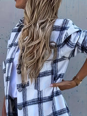  Women's Plaid Print Button Up Long Sleeve Casual Blouse