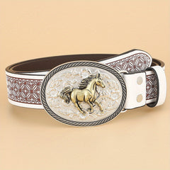 Vintage Coffee Cowboy Belt with Animal Head Buckles