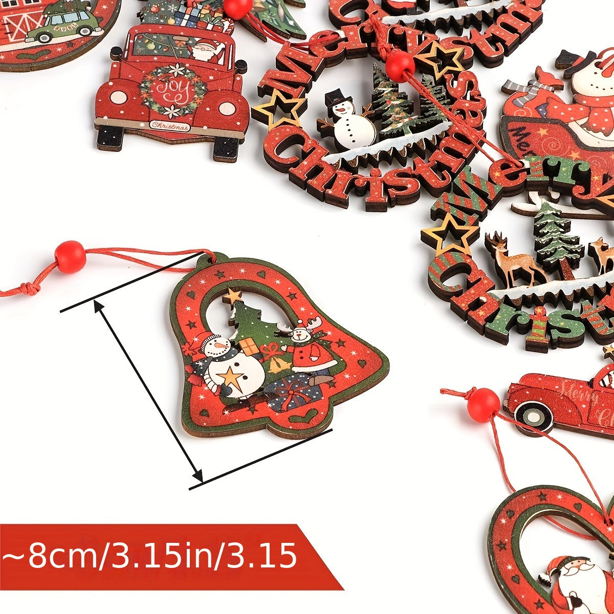12pcs Christmas Wooden Decoration Pendant Party Supplies