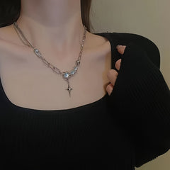 Y2K Style Pendant Necklace Inlaid Moonstone Clavicle Chain