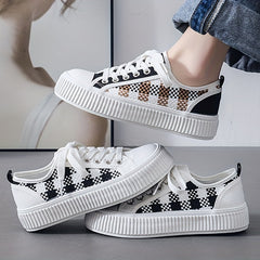 Women's Plaid Canvas Lace Up Low Top Shoes
