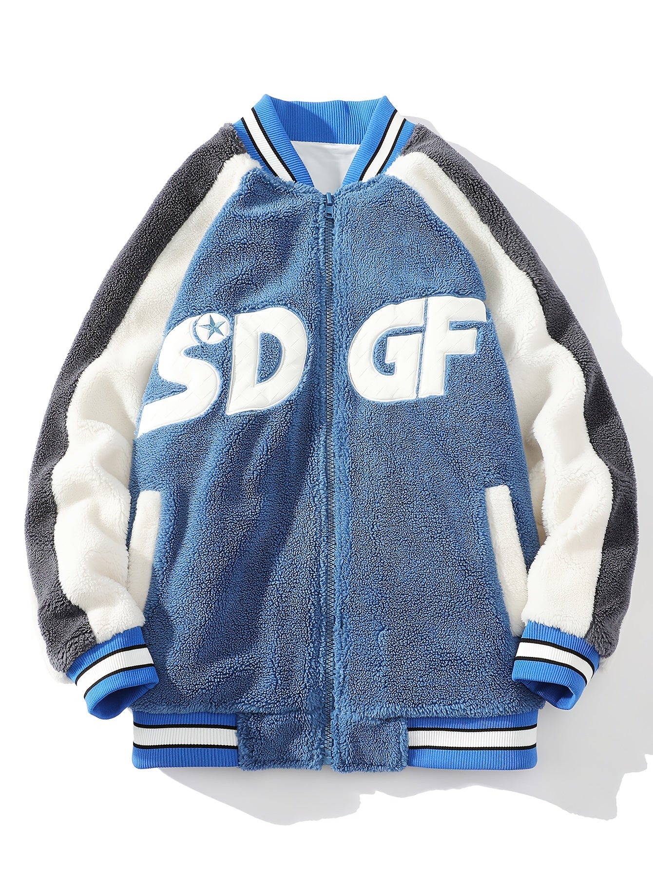 Contrast Letter Pattern Fleece Casual Jacket Women's Outerwear