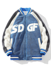 Contrast Letter Pattern Fleece Casual Jacket Women's Outerwear