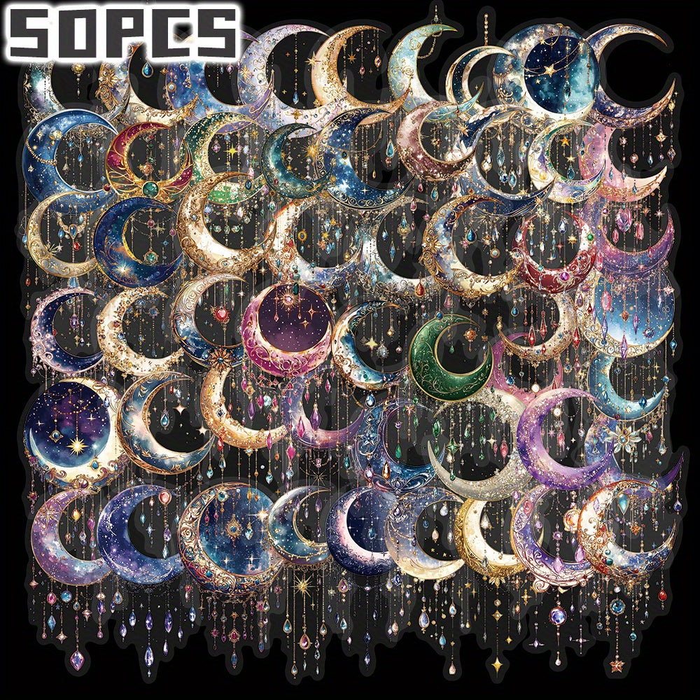 50pcs Crescent Moon Stickers Mixed Colors Durable Self Adhesive
