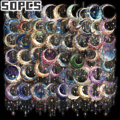50pcs Crescent Moon Stickers Mixed Colors Durable Self Adhesive