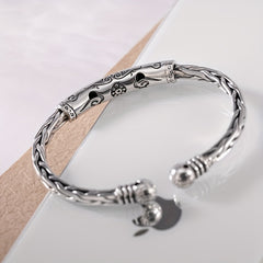 Vintage Silver Printed Rune Cuff Bracelet - Unisex Hip Hop Jewelry